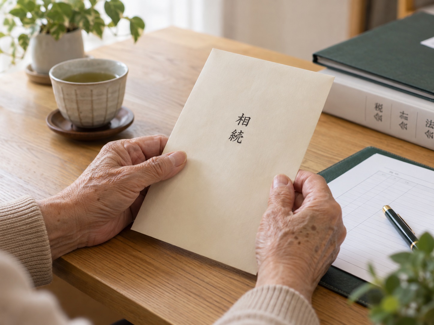 「相続」と書かれた封筒を手渡す様子